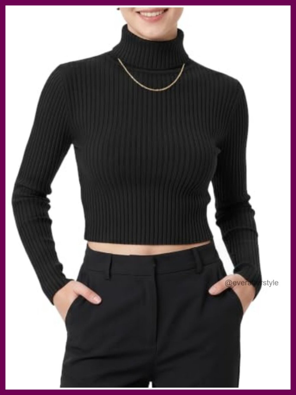 Women's Cropped Ribbed Turtleneck Sweater Slim Fit Long Sleeve